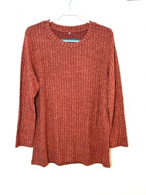 Ribbed Knit Long Sleeve Tunic Sweater in Rust. Size XL. NWOT.